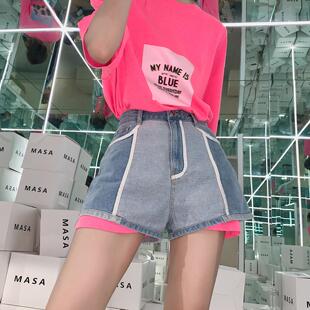 3折 SJYP设计师品牌 粉色T恤牛仔拼色短裤