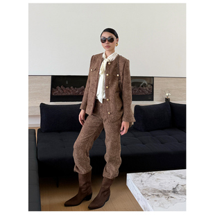 新款 ODTD25秋季 腰果花提花面料直筒羊毛休闲长裤 设计师女装