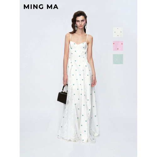 【经典款】MING MA 2025春夏 蕾丝插片吊带连衣裙 明星同款