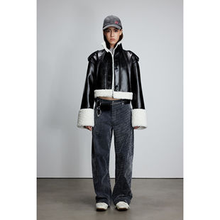 JAC 黑色立领拼毛皮外套 FLEURANT2025秋冬