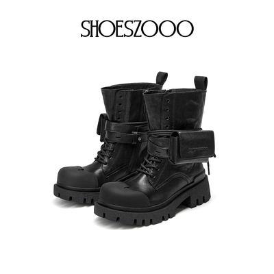 SHOESZOOO2025新款秋冬季马丁靴女厚底增高短靴子休闲机车骑士靴