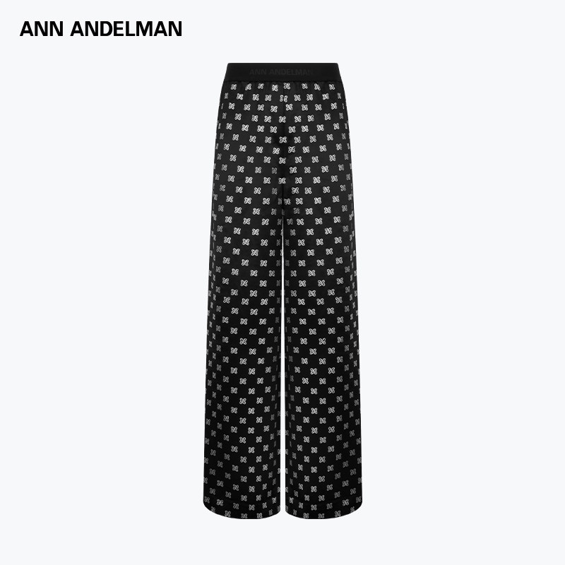 ANN ANDELMAN 2025新款黑色直筒休闲长裤满钻LOGO醋酸裤女
