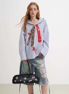 SOFITTE 25AW秋季 蓝色条纹衬衫领带印花连帽外套