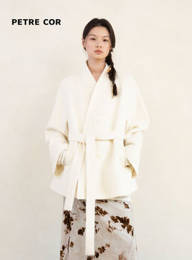 PETRECOR 独立设计师官方店马海毛宽松V领羊毛大衣系带女装25秋冬