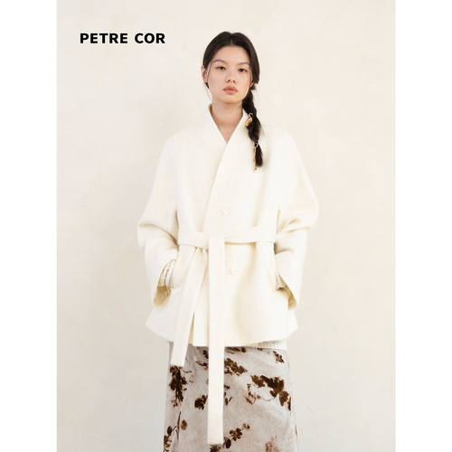 PETRECOR 独立设计师官方店马海毛宽松V领羊毛大衣系带女装25秋冬