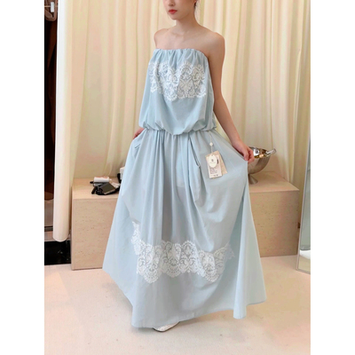 现货NONETONE Stitched Elegy缀影挽歌绣花抹胸花苞碎褶连衣裙