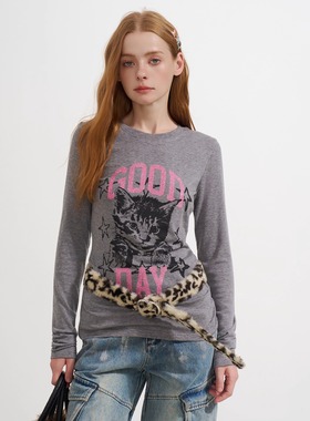 SOFITTE 25AW秋季  闪粉猫咪趣味印花长袖打底衫