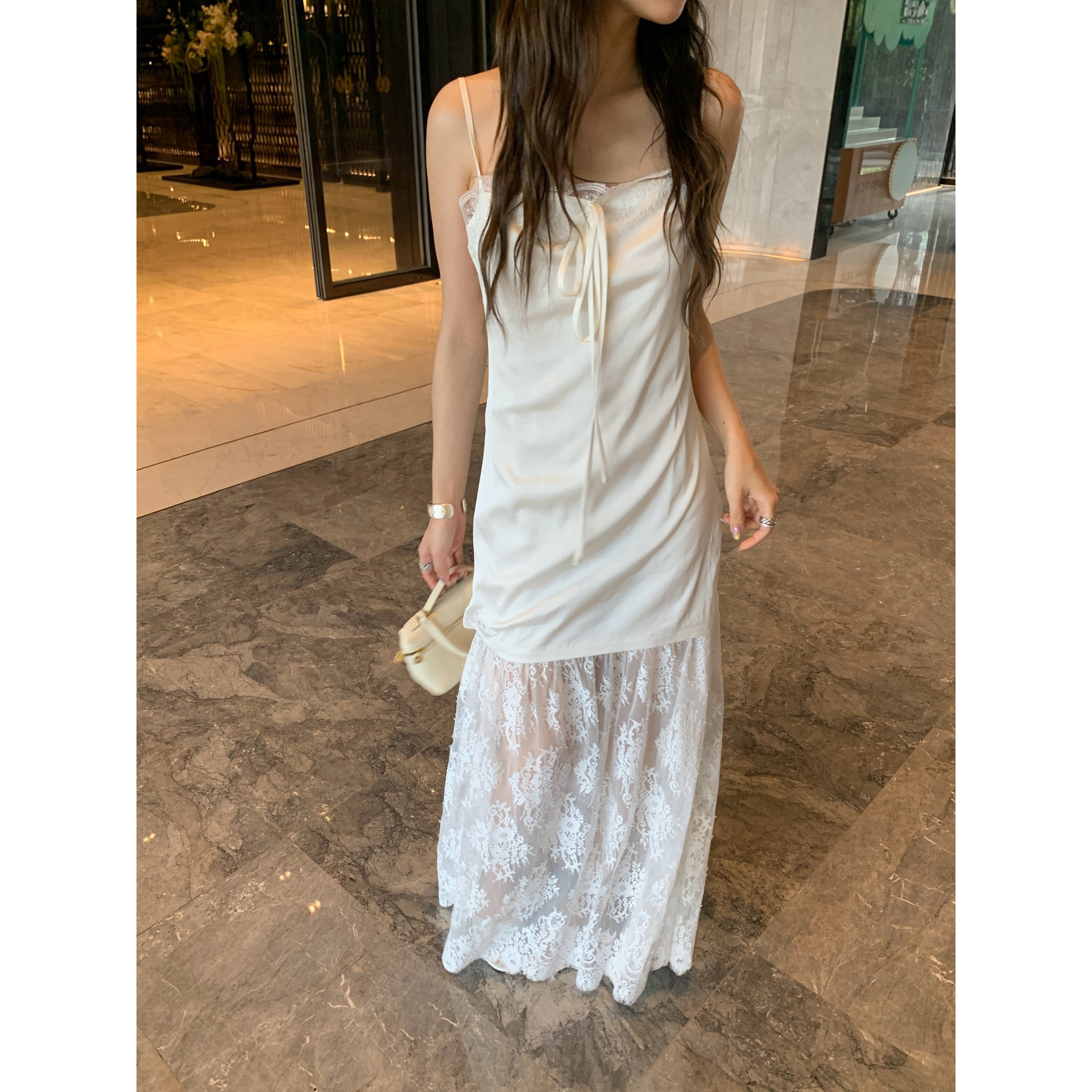 【设计师女装】ODTD26早秋新款蕾丝假两件吊带连衣裙图片