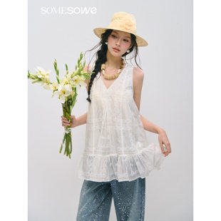 SOMESOWE 26ss 刺绣荷叶边背心连衣裙