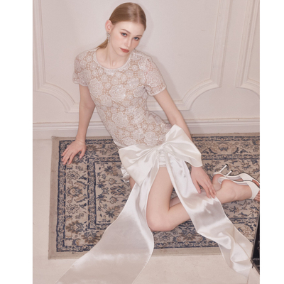 Wardrobes by chen2025SS 素⾊醋酸锻⽴体蝴蝶结连⾐裙