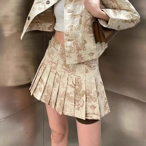 4折 deepmoss C/meo 澳洲设计师品牌 卡其色针织短袖 米白色裙裤