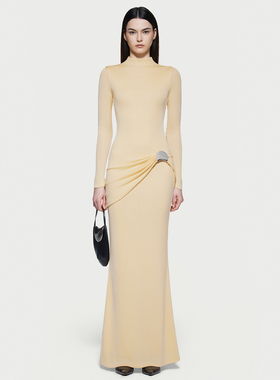 CHATS BY C.DAM 2025 AW MAGARET 纯色修身简约抽褶长袖连衣裙