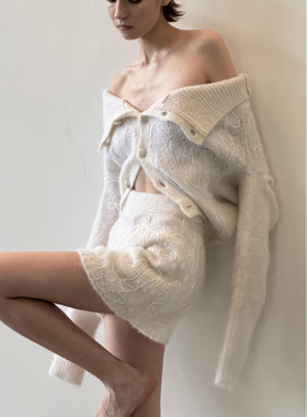 NONETONE 25AW秋冬新品 花卉重工盘绣针织羊毛开衫外套纯色短裙