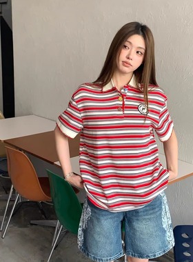Aimme sparrow25FW 红色条纹Polo领短袖