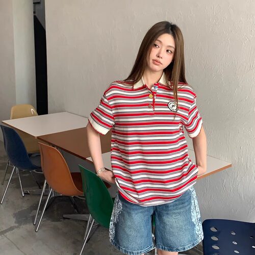 Aimme sparrow25FW 红色条纹Polo领短袖