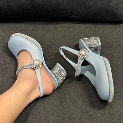 SHOESZOOO法式玛丽珍鞋女2025春季新款设计感小众皮鞋粗跟高跟鞋