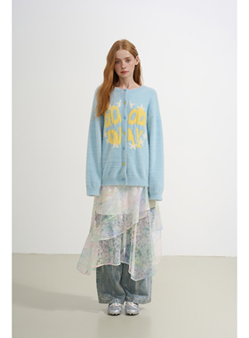 SOFITTE 25AW秋季  白色涂鸦印花蕾丝不对称拼接半身裙