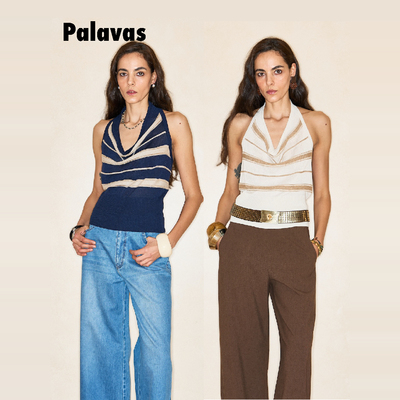 【新品】 Palavas 浪影跃金针织挂脖条纹显瘦收腰针织衫背心原创