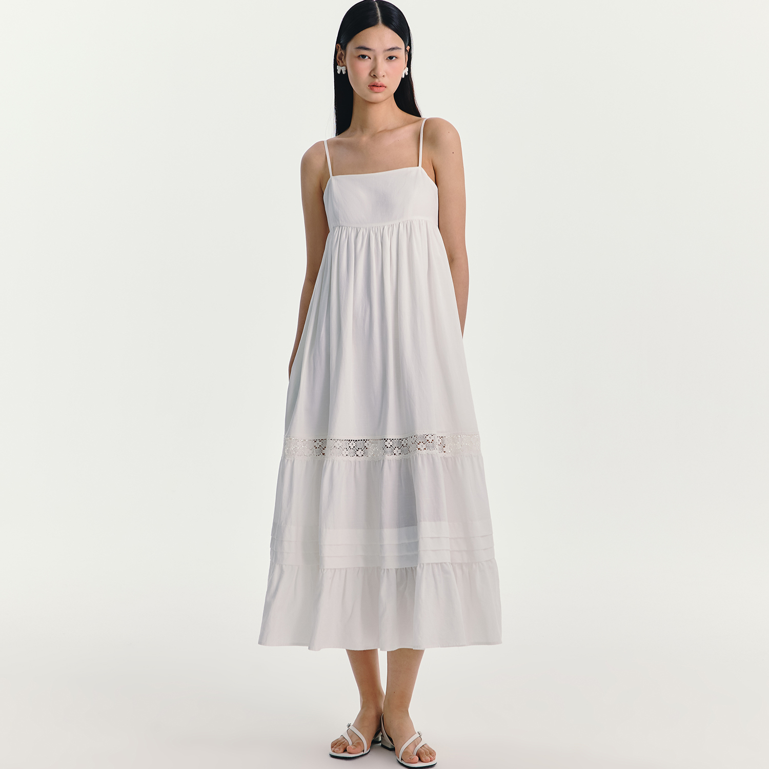 ESTER HSU 25SS 蕾丝拼接裙摆吊带连衣裙