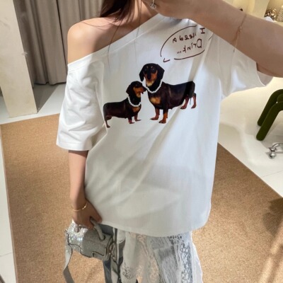 现货宋雨琦同款 MARKGONG时尚狗狗斜开肩T恤短袖上衣木兰买手店