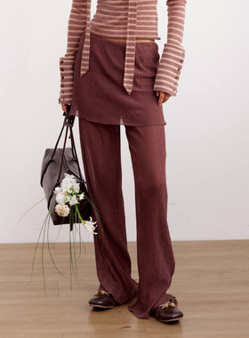 IF BY LAND 设计师品牌2026春季新款紫色细褶层次感直筒裙裤