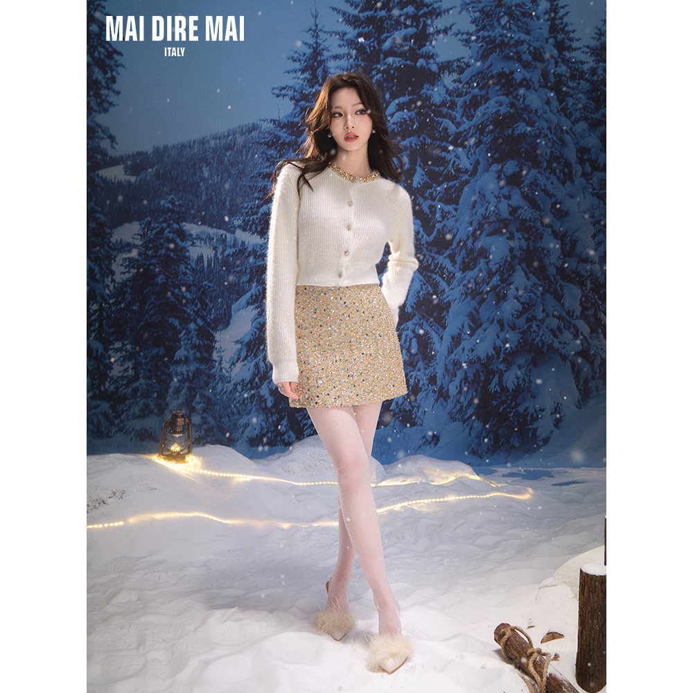 MAI DIRE MAI 2025AW 羊驼毛钻链针织长袖上衣高腰亮片半裙
