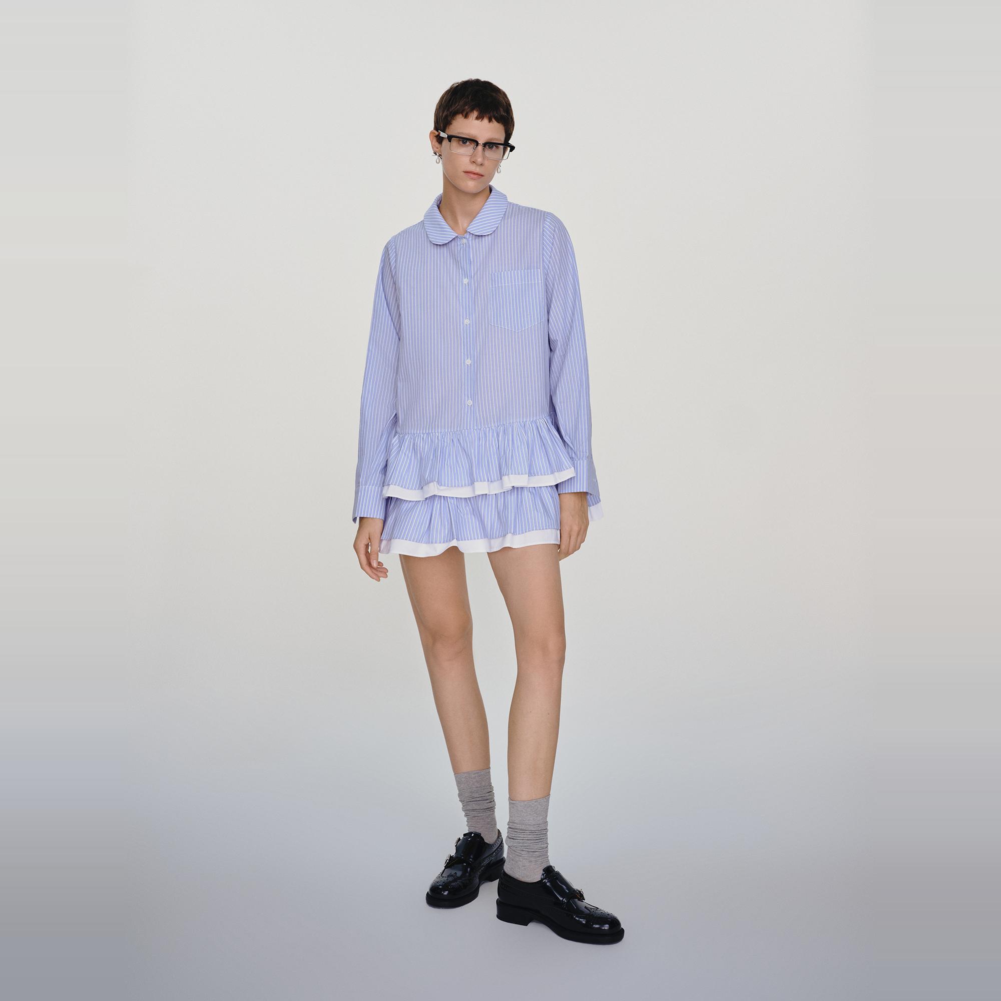 设计师品牌 ESTER HSU 时尚高级感2024年气质条纹衬衫蛋糕裙