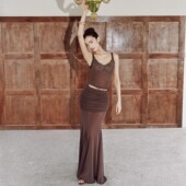 绣花蕾丝弹力吊带上衣 CNLEEWEI 25AW 蕾丝薄透飘逸鱼尾长半裙