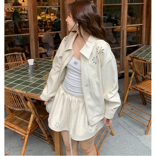 冲孔刺绣bomber皮派克外套 新款 ODTD25秋季 含毛领 设计师女装