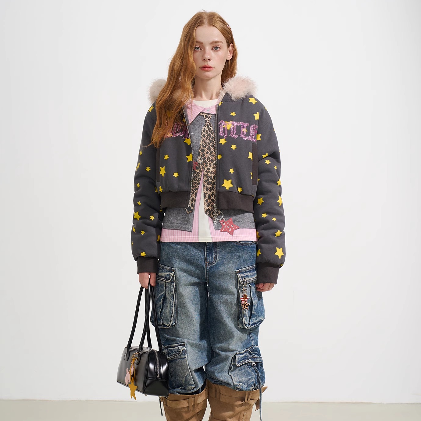 SOFITTE 25AW秋季 星星毛绒烫钻连帽短款卫衣