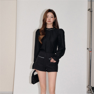 OLIVIA DUO 24秋 链条小衫气质高级感长袖衬衫毛呢高腰短裤套装