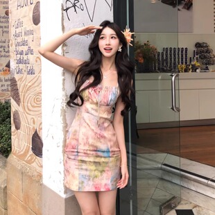 Major Bling 25ss 彩虹提花人丝香云纱迷你连衣裙