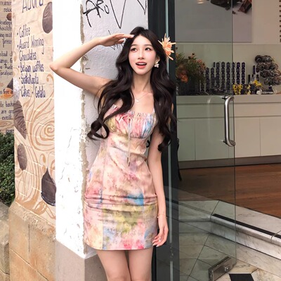 Major Bling 25ss 彩虹提花人丝香云纱迷你连衣裙