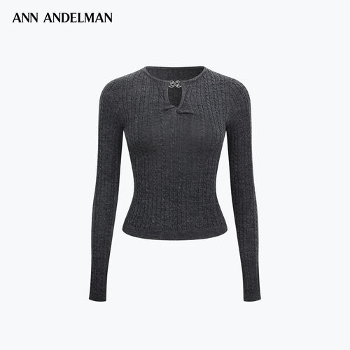 ANN ANDELMAN官方直营扭结麻花长袖毛针织衫纯色软糯镂空针织上衣