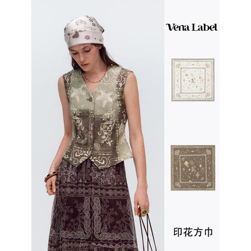 Vena Label 26SS春夏新款 手绘自然植物印花方巾多用途方巾头巾