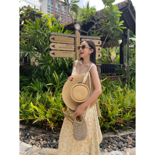 双色两穿系带连衣裙吊带裙波西米亚 ODTD26春夏新款 设计师女装