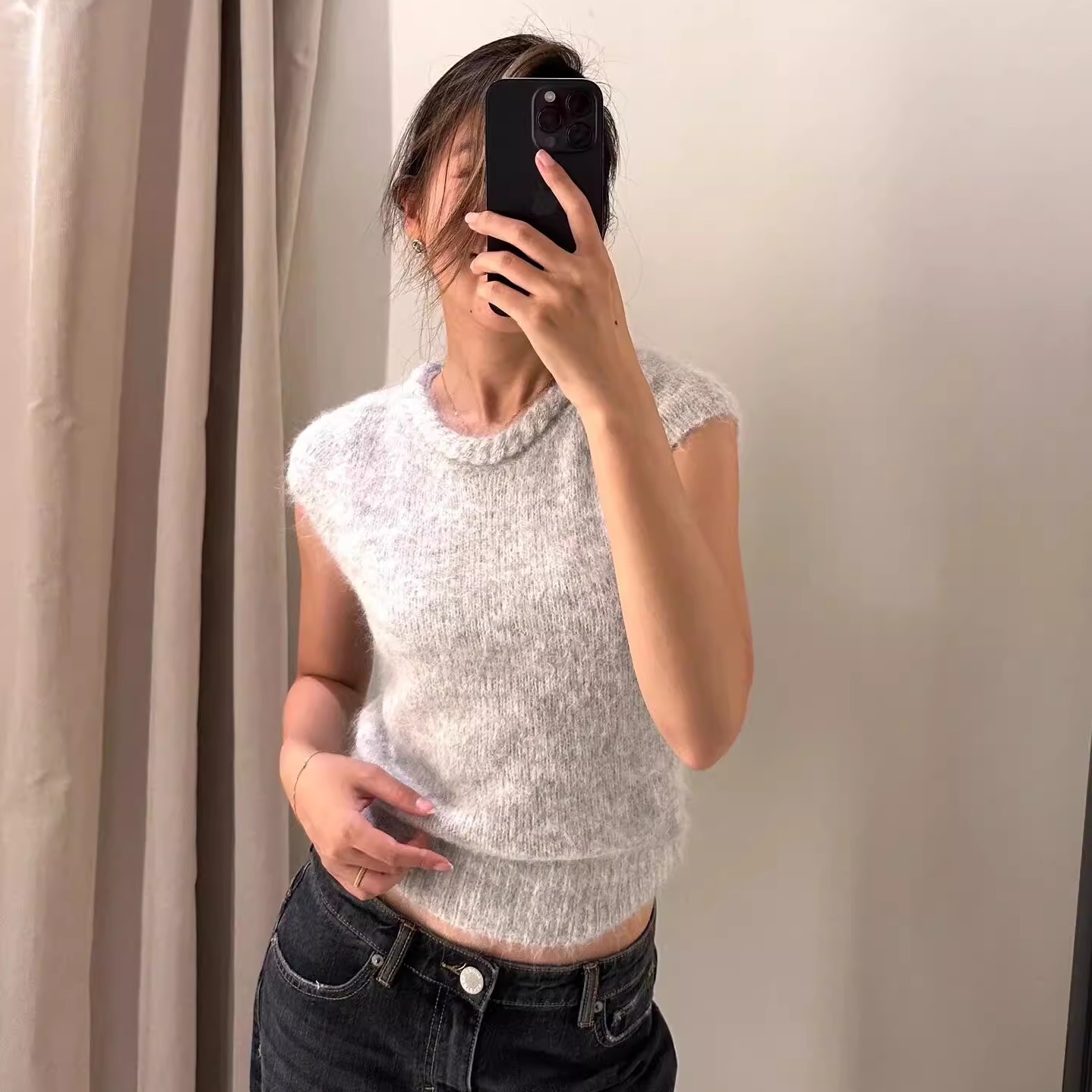 palavas 任敏吴昕同款柔灰麻花领无袖上衣羊驼毛衣艺术系穿搭原创