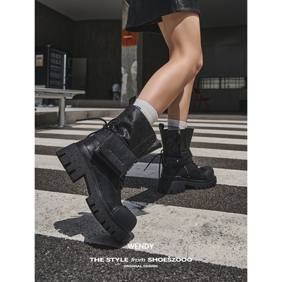 SHOESZOOO2025新款秋冬季马丁靴女厚底增高短靴子休闲机车骑士靴