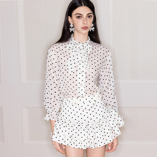 【清货折裙`】Aimme sparrow24SS 白色波点系带衬衫花链百褶短裙