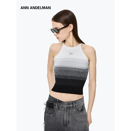 ANN ANDELMAN 新款渐变色针织背心女撞色圆领别致短款上衣