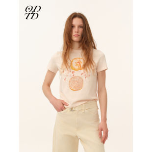 休闲修身 青柠檬印花圆领短袖 ODTD26春夏新款 型T恤 设计师女装