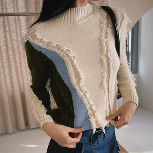 whole9yard新加坡设计师品牌重工拼接针织流苏毛衣针织衫 3折