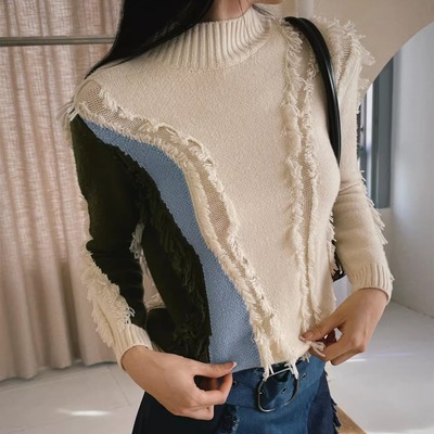 【3折】 whole9yard新加坡设计师品牌重工拼接针织流苏毛衣针织衫