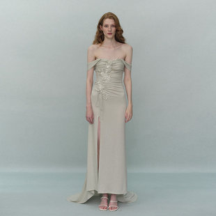 TENSION ARCHIVE手工亮片钻石钉珠织网纱花朵吊带大摆裙连衣裙