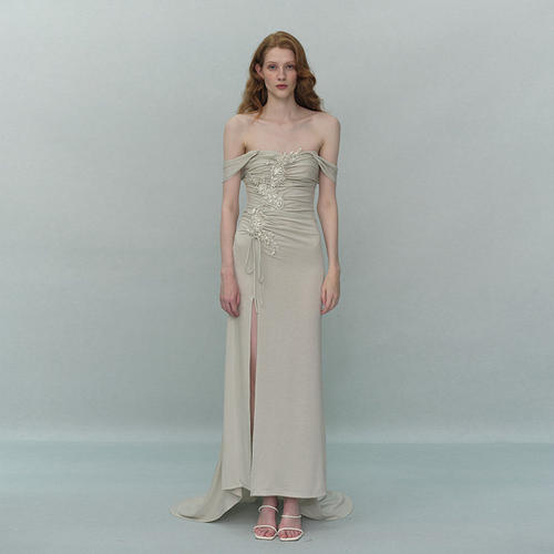 TENSION ARCHIVE手工亮片钻石钉珠织网纱花朵吊带大摆裙连衣裙