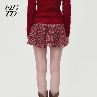胶囊款 ODTD25冬季 荷叶边格纹百褶半身裙蛋糕裙摆女 设计师女装