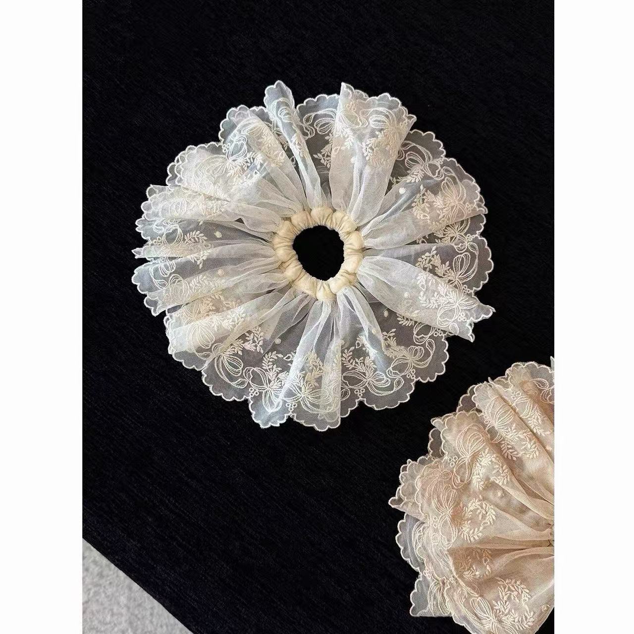BING XIOUGN夏杏粉色蕾丝花边头花发圈发饰
