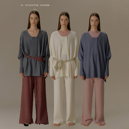 o cloche code 25年秋季  双排扣宽松卫衣 绵羊绒坑条半裙