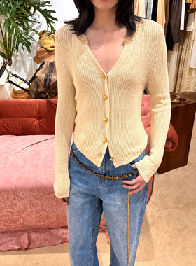 现货XU ZHI 26春季新品 钩针饰边金属感纸纱修身针织开衫