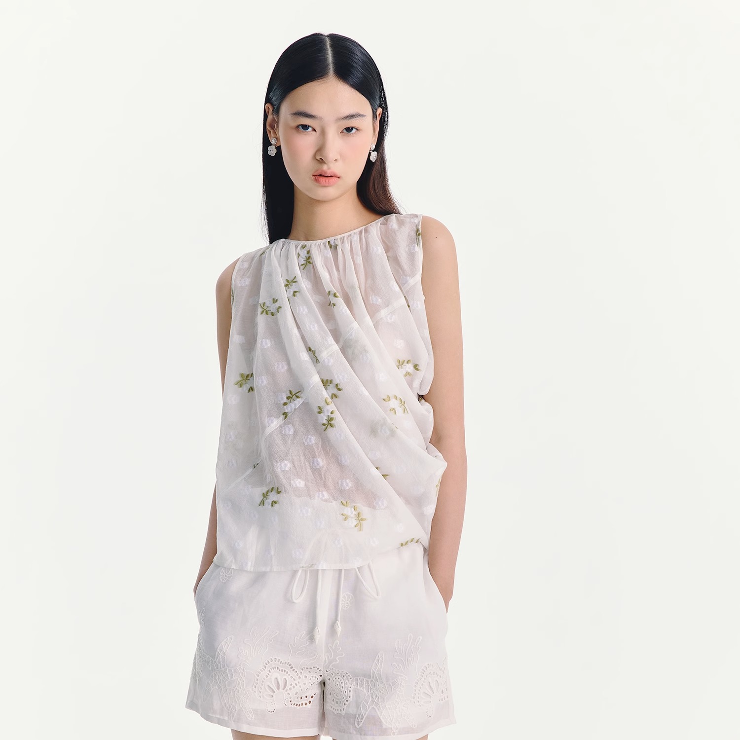 ESTER HSU 25SS 提花不对称扭扭无袖上衣